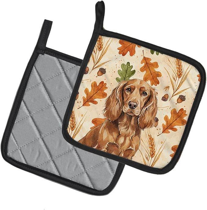 Caroline's Treasures Boykin Spaniel Heirloom Fall Pair of Pot Holders Pair 7.5x7.5 Quilted Insulated Hot Pads Decorative Kitchen Gift Made in USA