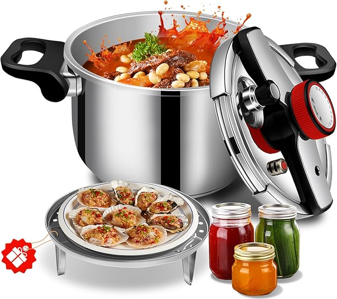 4.22 Quart Stainless Steel Pressure Cooker, Small Compact Stovetop Pressure Cooker, Induction Ready, Safety Lock, Fast Cooking Pot for Home Kitchen