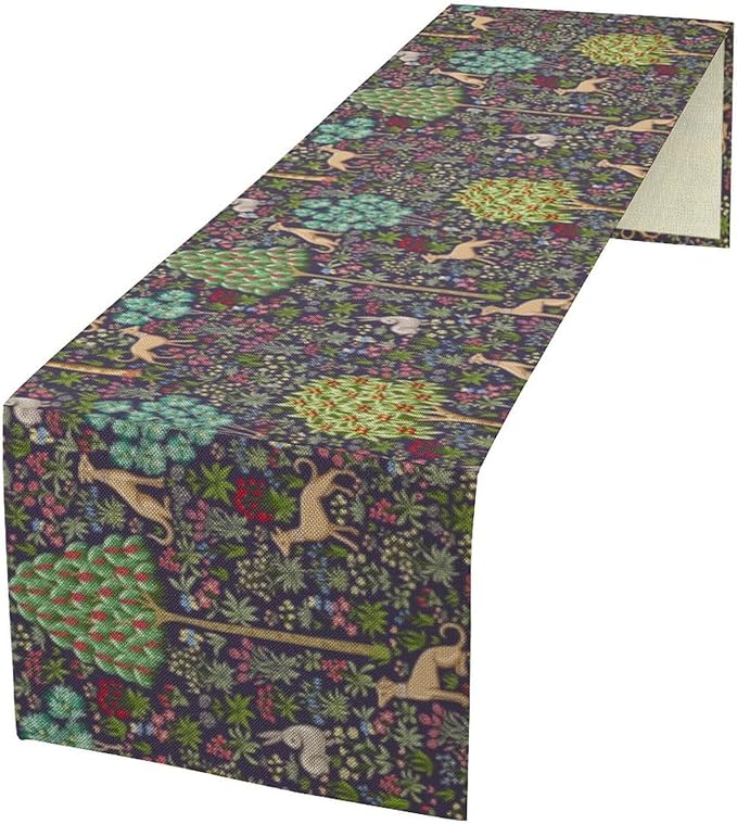 William Morris Floral Table Runner Vintage Flower Art Printed Dinner Runner for Home Kitchen Dining Table Living Room Decor Fabric 1 Panel W13xL90in