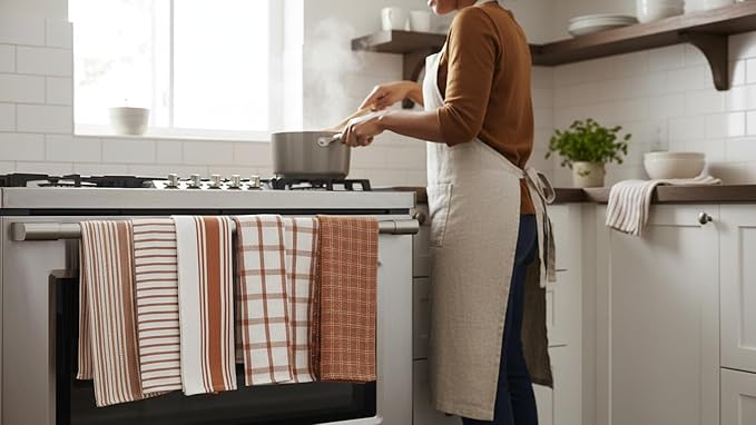 KAF Home Assorted Flat Kitchen Towels - Set of 10, 18 x 28 Inch (Orange)