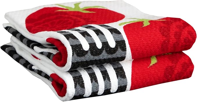 T-fal Textiles Double Sided Print Woven Cotton Kitchen Dish Towel Set, 2-pack, 16" x 26", Fork Print