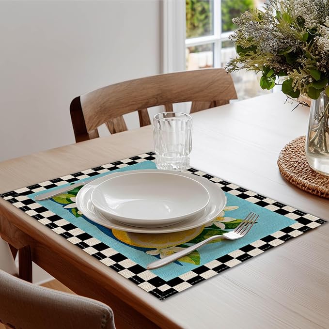 HOMETITUTE Placemats Set of 4 12x18 inch Lemon Pattern Spring Table Mats for Dining Table Linen Placemats Farmhouse Decorations Kitchen Decor Desk Mat for Outdoor Home Party Kitchen Seasonal Dining