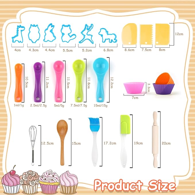 KAEGREEL Kids Baking Chef Set with Unicorn Apron and Mitt, 26pcs Kitchen Toys Kid Cooking Set with Chef Hat Spoons Whisk, Chef Role Play Gifts for Girls Boys Aged 3 4 5 6 8 Year Old