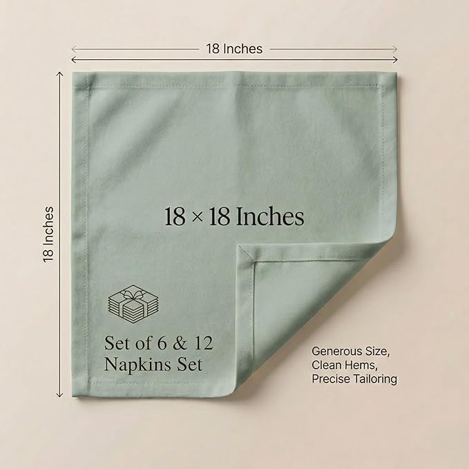 ACCENTHOME Accent Home 100% Cotton Napkins, Delicate Cloth Napkins for Dinners, Parties and Weddings，18 x 18 Inch Set of 12 - Teal