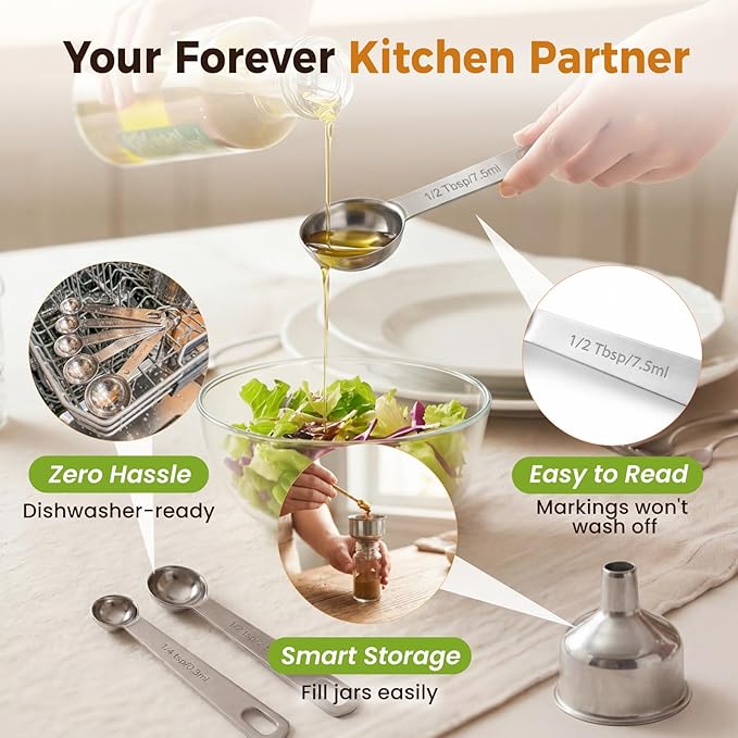 13PCS Measuring Cups and Spoons Set, Premium Heavy Duty Steel Measuring Spoons Cups Set with Metric and US Measurements, Set for Measuring Dry and Liquid Ingredients