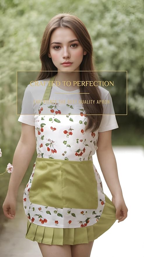 Vintage Floral Apron for Women with Functional Pockets Adjustable Neck Strap for Cooking Baking Mother's Gift