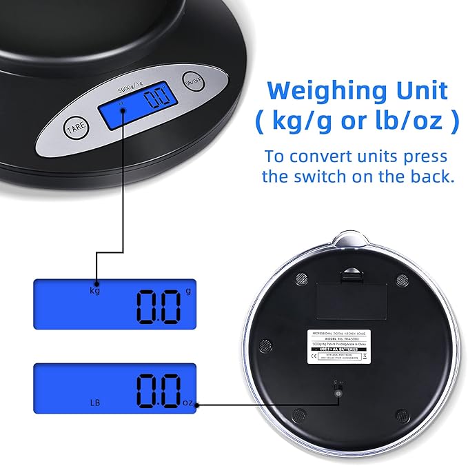 THINKSCALE Digital Kitchen Scale, Highly Accurate 5000g/11lb x 0.1oz, Food Scale for Cooking, Baking and Weight Loss, Kitchen Scale with Bowl 2 Modes and Tare Features, Back-lit LCD Display