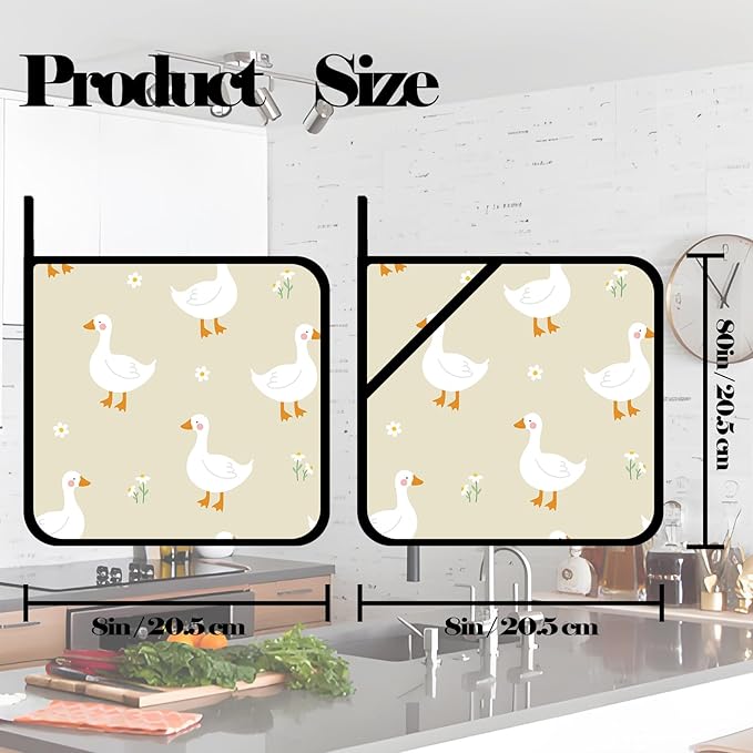 Cartoon Goose Pot Holders 2 PCS,Kitchen Heat Resistant Potholder for BBQ Cooking Baking,Food Hot Pad for Women Men
