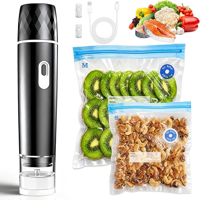 Compact Vacuum Sealer for Food, 100KPA Powerful Suction Handheld Vacuum Sealer Machine, Rechargeable Design with Visible Detachable Tank,10 Reusable BPA-Free Bags for Meal Prep, Camping & RV Travel
