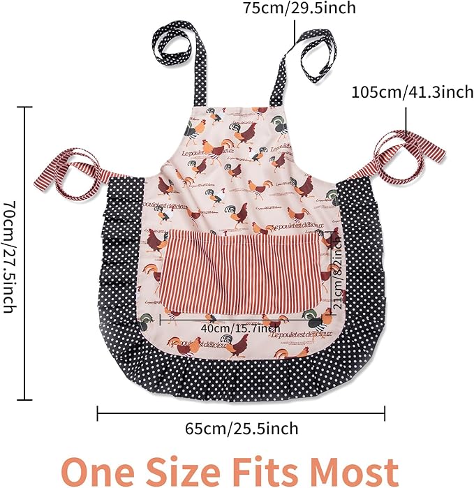 Lovely Flower Pattern Retro Aprons With Large Pockets for Women Girls Cooking Kitchen Bakery Mother's Gift
