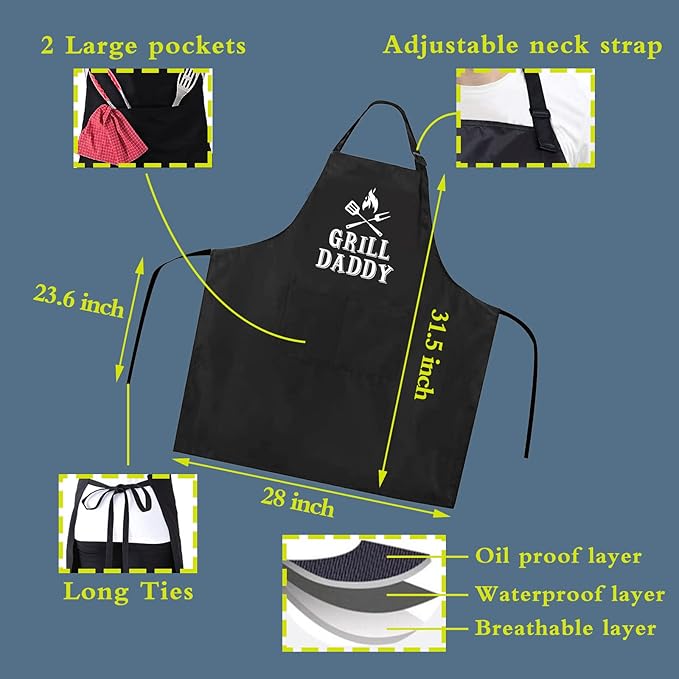 Funny apron for men Adjustable Waterproof with Pockets for Cooking Baking BBQ Gift Apron for Day, Birthday Gifts