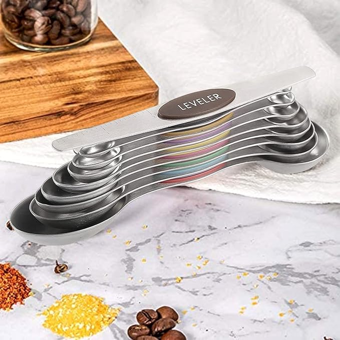 Measuring Cups and Spoons set 19 Pieces, Includes 10 Stackable Measuring Cup with Lid and 9 Magnetic Measuring Spoons, Tablespoon for Liquid and Dry, BPA Free, Dishwasher Safe (Rainbow)