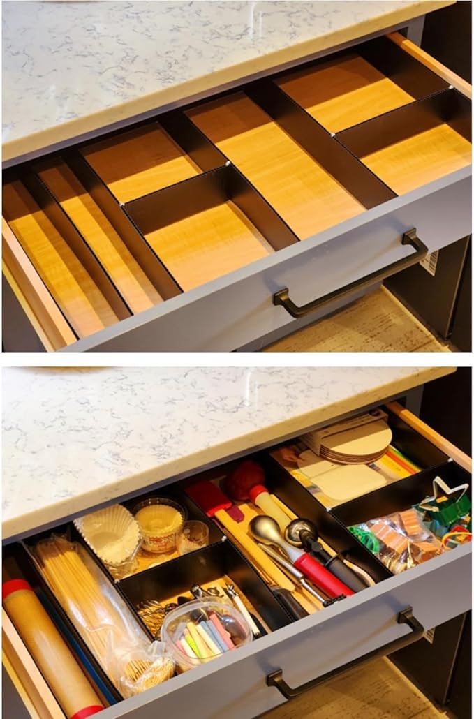 DRAWER DADDY The world’s most customizable grid drawer dividers for the kitchen, bathroom, desk, and more. DIY dividers can be cut to fit small, shallow spaces or adjustable for very large drawers.