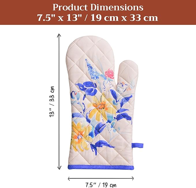 Maison d'Hermine Oven Gloves 100% Cotton Oven Mitt 7" x 13" with Loop Heat Resistant BBQ Cooking Gloves Baking Grilling Gifts for Mothers Day Spring/Summer (Pack of 1, Girassol)