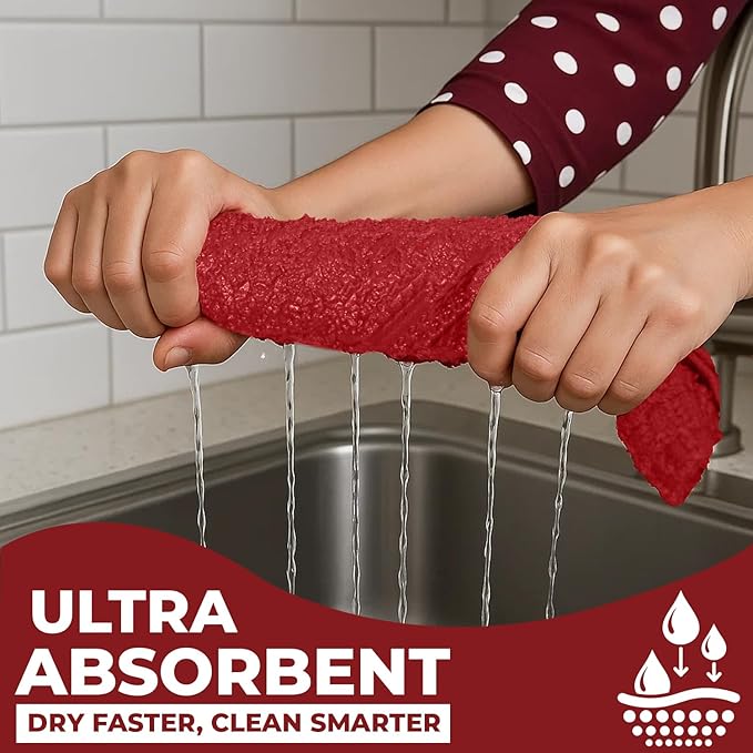 DAN RIVER Premium Kitchen Towels - [Pack of 12] 100% Cotton (16x 26 Inches) -Super Soft,Highly Absorbent, Quick Dry, Dish Towels for Kitchen Towels -Red
