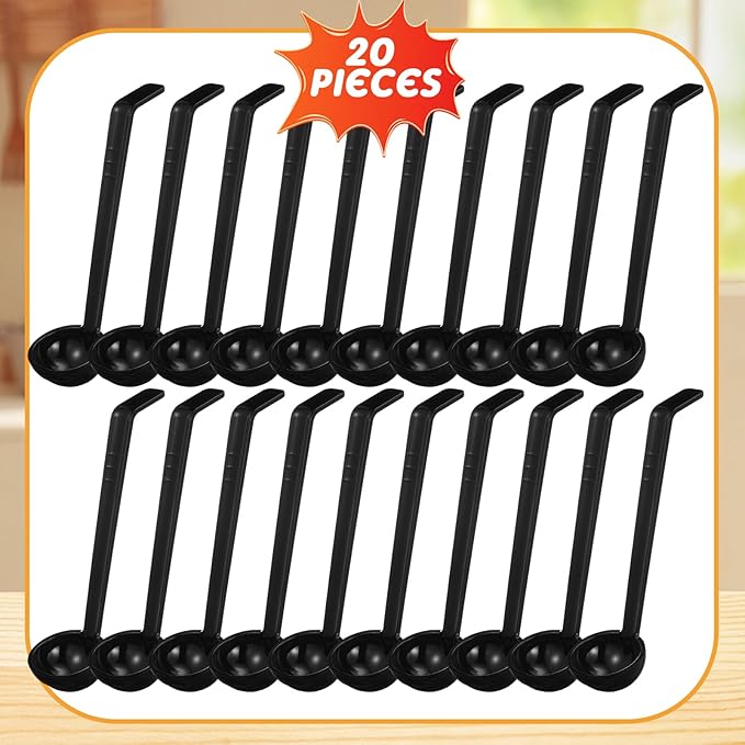 Tioncy 20 Pcs 1 oz Plastic Small Ladles with 8 Inches Long Handle, Mini Ladle for Serving Salsa Sauce Dressing Punch Bowl Sauces and Toppings (Black)