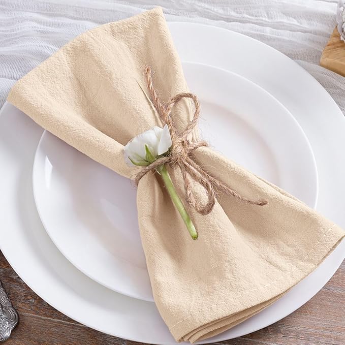 MLMC 8 Pack Champagne Cloth Napkins Rustic Washable Cotton Linen Napkins Set of 8 17"x17" Reusable Dinner Napkins Cloth for Wedding Bridal Shower Party Gathering Everyday Use