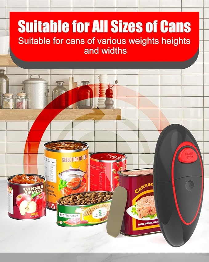 One Touch Electric Can Opener Fits Almost All Can Sizes for Seniors with Arthritis, Hand Held Battery Operated Can Opener with Smooth Edge, Food Safe Kitchen Gadgets Automatic Can Opener for Kitchen