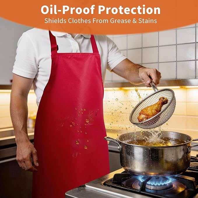 SHEOMERN Aprons for Men Kitchen Cooking – Waterproof & Oil Proof 3-Layer Long Pocket-Free Chef Apron for Grilling BBQ Baking – Gift for Men