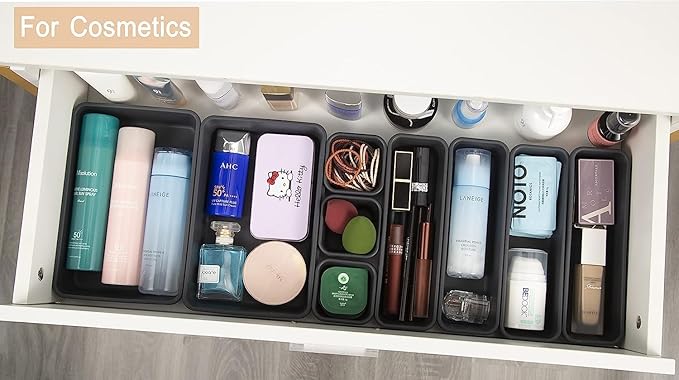 Kutesna 69PCS Large Plastic Drawer Organizer, 5 Sizes Versatile Desk Drawer Organizer Trays, Drawer Dividers, Organization and Storage Bins for Tools,Office,Jewelries,Kitchen Utensils and Makeup