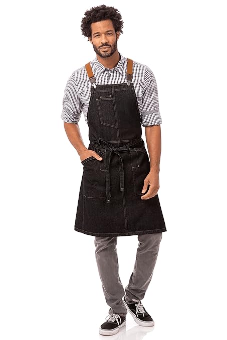 Chef Works Unisex Berkeley Bib Apron, Black W/Desert Sand Suspenders, One Size