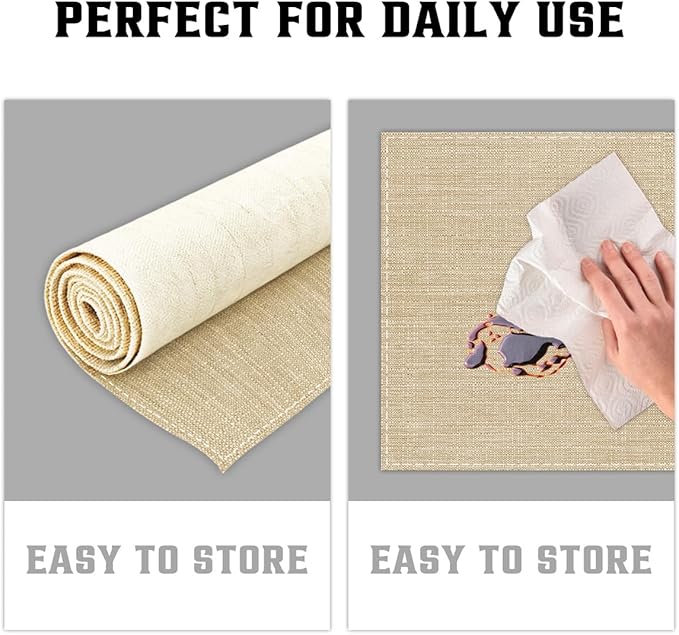Cream Beige Linen Placemats Set of 4, Cloth Waterproof Washable Heat Resistant Place Mats 12x18 Inch, Table Mat for Outdoor Indoor Home Kitchen Party Dining Decoration-07