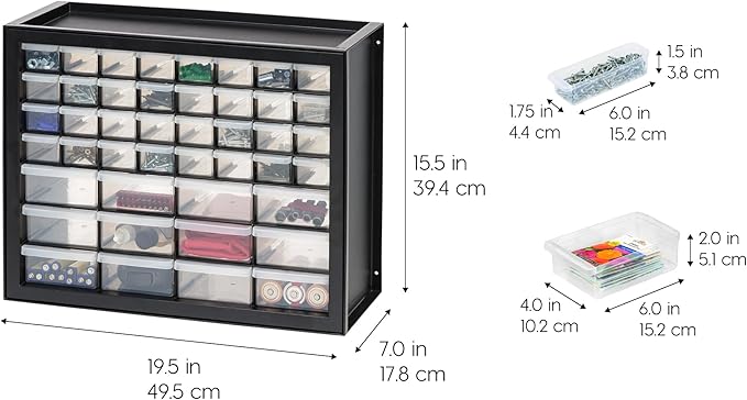 IRIS USA Small Parts Storage, Made in USA, Cabinet, 44-Drawer Organizer for Screws, Nuts, Bolts, Electronics, Hardware, Beads, Crafts, Building Bricks, Stackable Garage Storage – Black