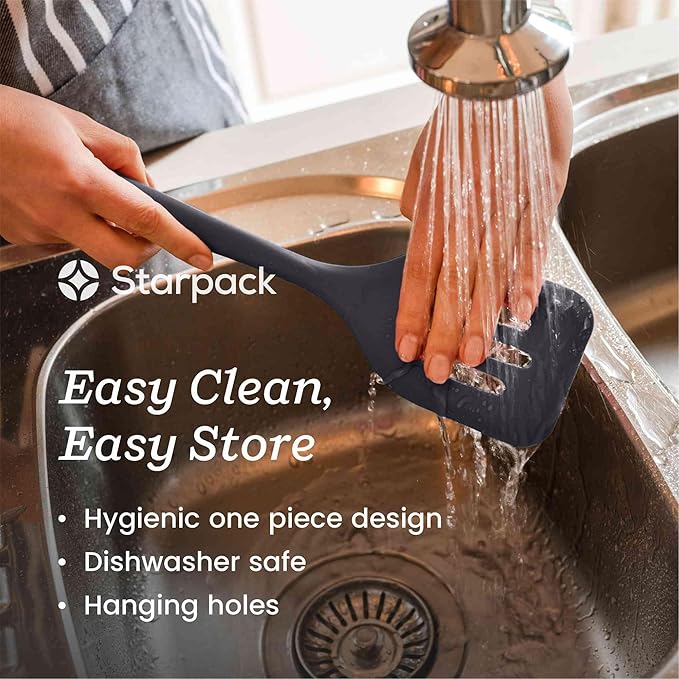 Starpack 'Head Turner' Premium Silicone Turner Spatula - High Heat Resistant to 600F, LFGB Grade Non Stick Rubber Slotted Spatula - 10"