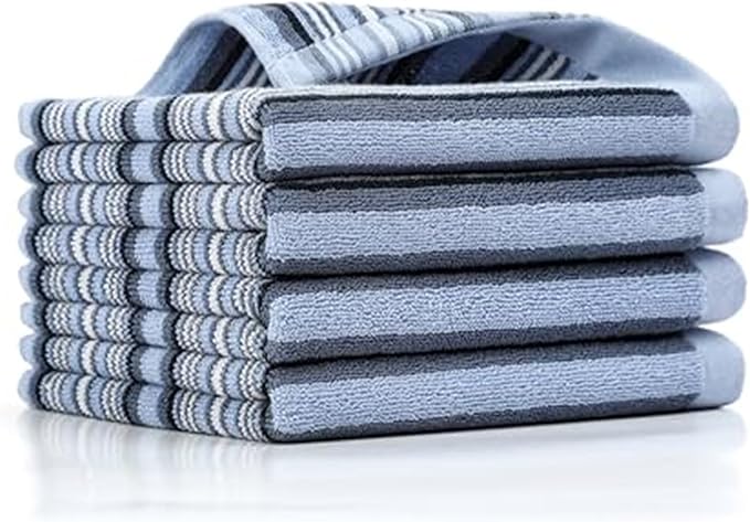 SALAS Premium Cotton Kitchen Dish Towels for Drying Dishes,Large Long Kitchen Hand Towels, Thick Highly Absorbent Dish Clothes Tea Towel Sets with Hanging Loop, 16" X 26", 4 Pcs, Blue