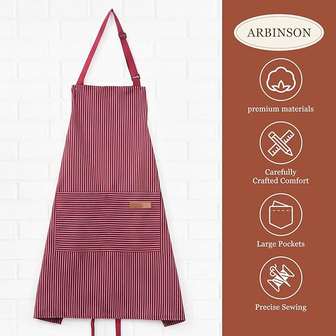 2 Pack Cooking Aprons Adjustable Bib Apron for Women with 2 Pockets, Kitchen Restaurant Men Chefs Aprons