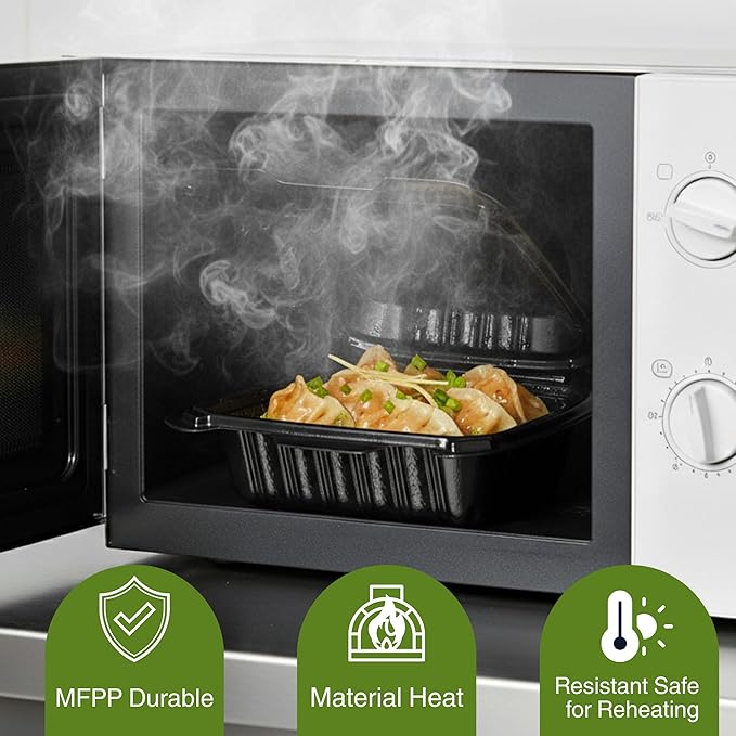 Hinged Take-Out Containers 6″ x 6″ BPA Free, Clamshell To Go Boxes Recyclable, Microwave & Freezer Safe Food Storage Boxes for Restaurants, Catering - Cake Slice Container - Black