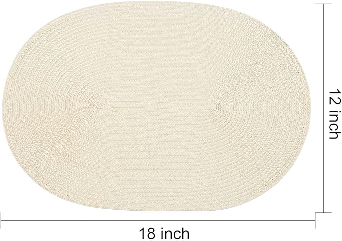 AHHFSMEI Placemats Set of 6 for Dining Table Washable Woven Non-Slip 18x12 inches Placemat Heat-Resistant Durable Table Mats for Dining Table Easy to Clean (Oval Beige, 6)