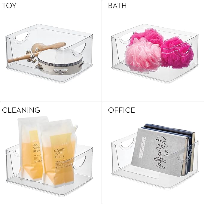 iDesign Stackable Open-Front Storage Bin with Handles for Kitchen, Set of 2, Clear, Made in USA