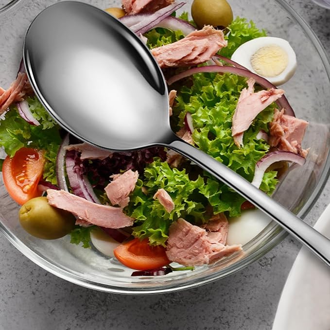 Stainless Steel Serving Spoons Set, 8pc, 10-Inch, Includes 8 Large Spoons, for Parties/Kitchen/Buffet/Catering, Dishwasher Safe