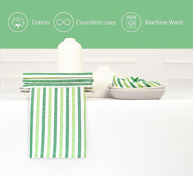 PurpleEssences Plain Striped Cloth Napkins - Set of 12-100% Cotton - 18 x 18 Inch -St Patricks Day and Perfect Everyday Use Dinner Napkin - St Patricks Green