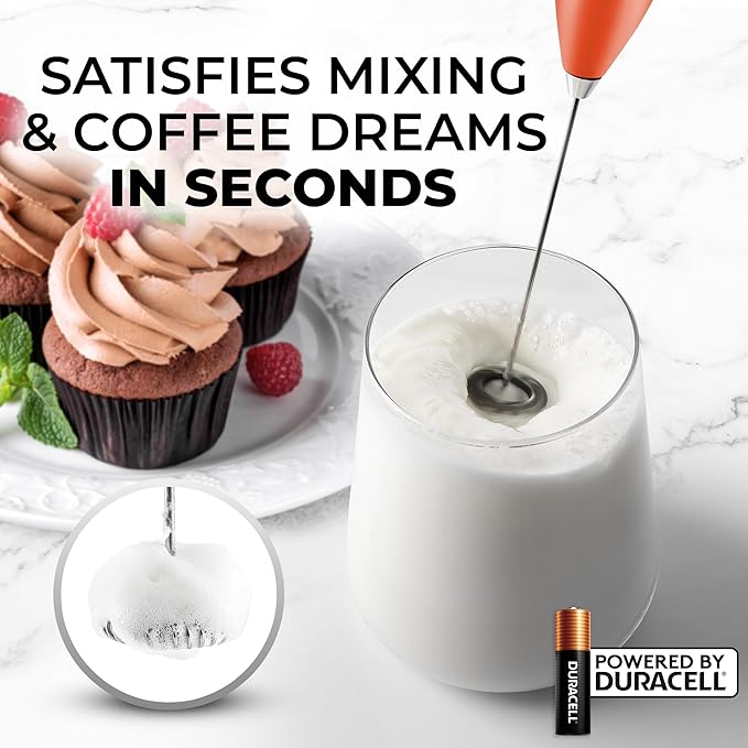 Zulay Kitchen Milk Frother Handheld Electric Whisk with AA Duracell Batteries – Durable Drink Mixer for Coffee, Lattes, Cappuccinos & More - Peach