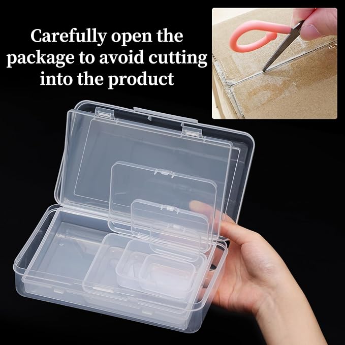 QUEFE 28 Pack Small Storage Containers Mixed Sizes Clear Plastic Boxes Craft Organizers Rectangular Bins with Lids for Small Items Bead Art Craft Jewelry Projects