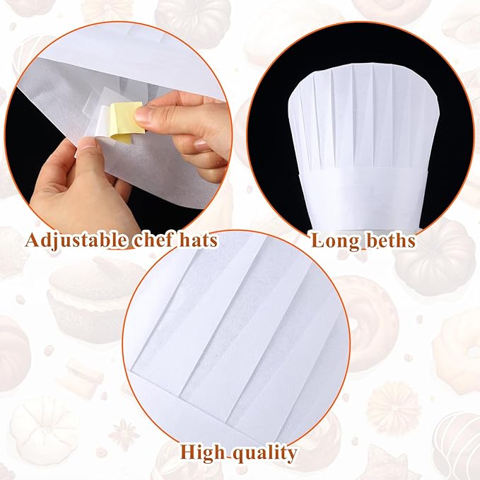 Coume Disposable Non Woven Apron Chef Hat Set, Adult Kitchen Aprons Adjustable Bakery Hats for Kitchen Cooking Baking