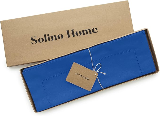 Solino Home Blue Placemats Set of 4 - Cotton Linen Hemstitch Placemats 14 x 19 Inch for Mothers Day
