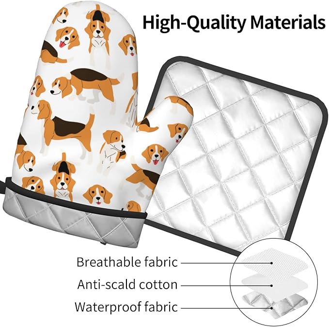 Cute Dogs Oven Mitts and Pot Holders Beagle Heat Resistant Oven Mitts Safe for Baking Cooking BBQ