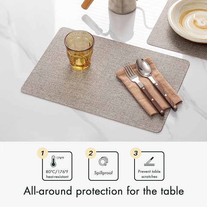 Faux Leather Placemats Set of 12 Vinyl Washable Wipeable Table Mats for Kitchen Dining Table Heat Resistant Waterproof Modern Indoor/Outdoor Placemats Non-Slip Easy Clean Place Mats (Mix Gray)