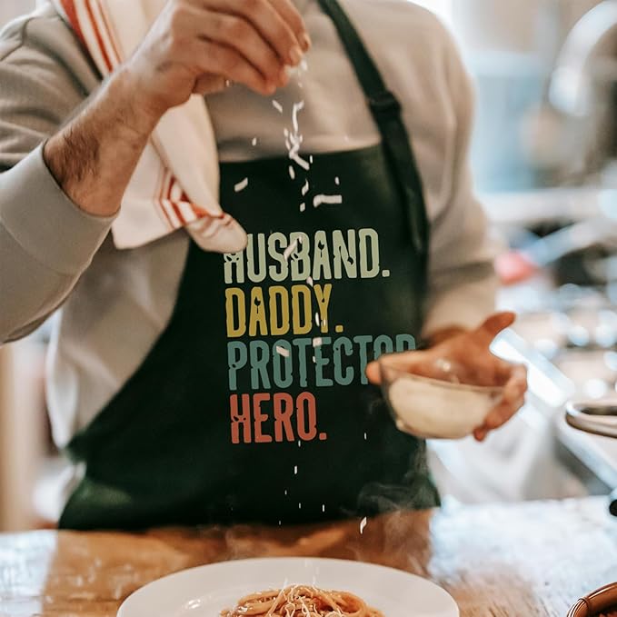 Chef Aprons for Men Women with Pockets, Kitchen Apron for Cooking Grilling Gifts for Dad Mom Birthday Christmas