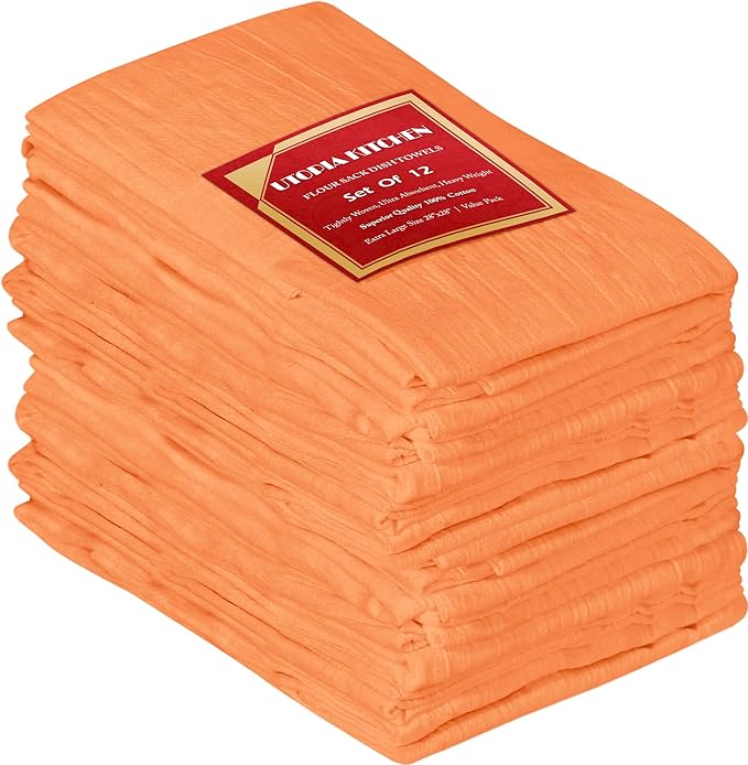Utopia Kitchen Orange Flour Sack Towels [12 Pack - 28 x 28 Inch] 100% Cotton Tea Towels for Cleaning & Drying - Highly Absorbent Kitchen Dish Cloth