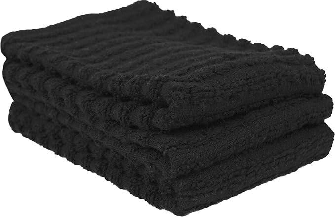 Ritz Royale Collection 100% Combed Terry Cotton, Highly Absorbent, Kitchen Dish Cloth Set, 13-3/4" x 12", 3-Pack, Solid, Black