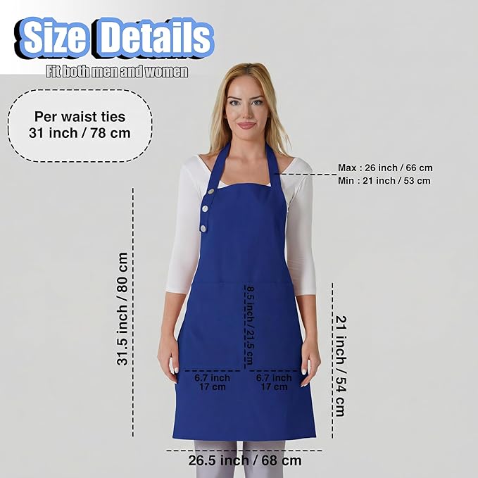 TOSHE Kitchen Apron Waterdrop Resistant Cotton Apron with adjustable Aprons for Women with Pockets 10 Color option Cooking Blue Apron (Navy Blue)
