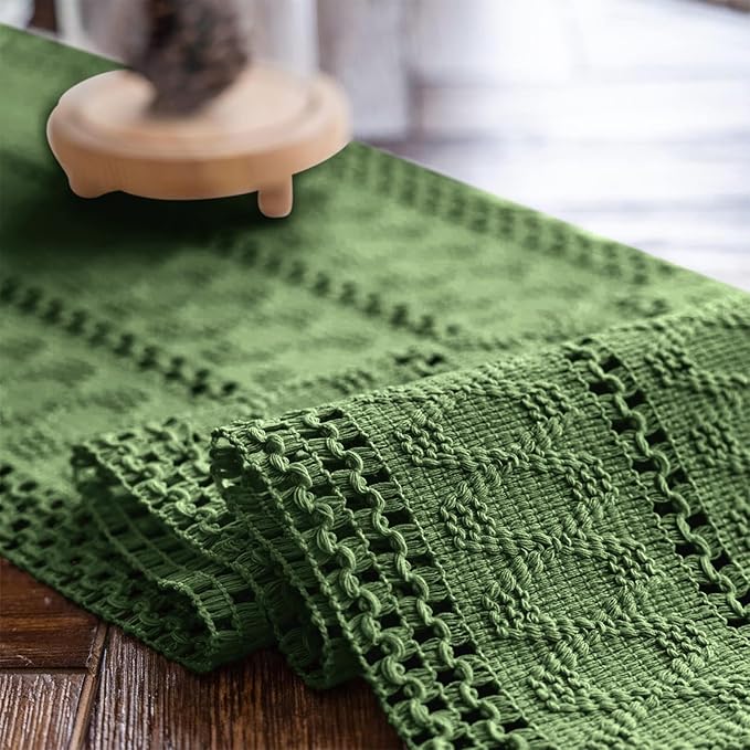 Alynsehom Macrame Table Runner Green Boho Table Runners with Tassels Hand Woven Cotton Table Runner Rustic Farmhouse Table Runners for Bohemian Kitchen Dining Table(12x71in)