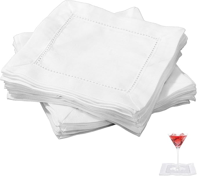 25pcs Linen Cocktail Napkins for Embroidery, 15x15cm/6x6in Reusable Small Cotton Napkins Cream Fabric Coasters for Wedding Birthday Baby Shower Party Home Bar Beverage Supplies