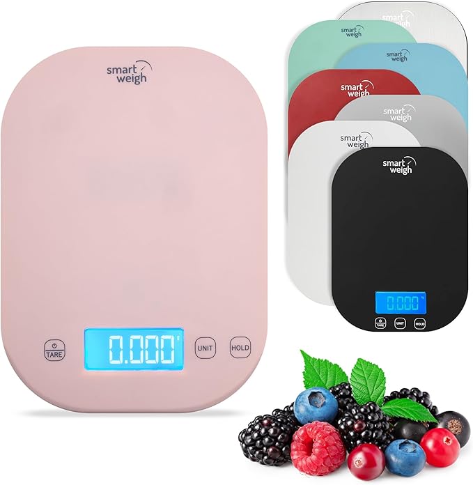 Smart Weigh Pink Digital Kitchen Scale for Cooking, Weight Loss, Calorie Tracking, Baking, Food Portion Control, and Meal Prep - Accurate Measurements in Grams and Ounces