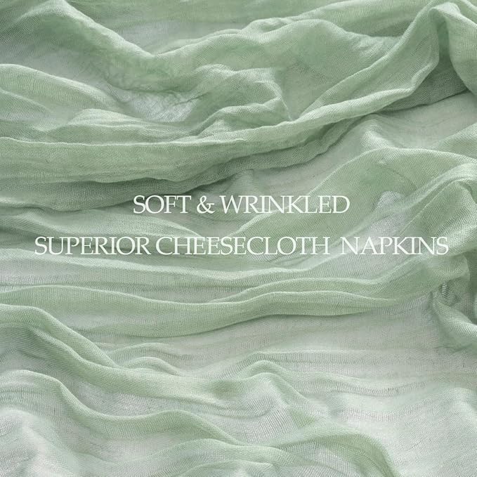 DeZerlor 50 Pack Sage Green Cheesecloth Napkins Spring Cloth Napkins Set of 50 Sage Dinner Napkins Bulk 21x21 Inches for Wedding Bridal Shower Baby Shower Parties