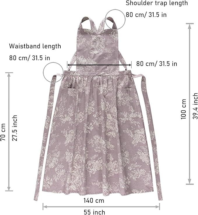 Adult Kitchen Apron Floral Cotton Waterproof Adjustable Apron Cooking Baking Garden Chef Apron with Pocket